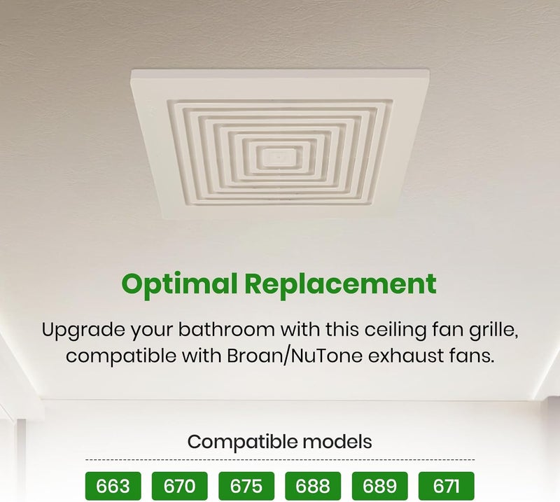 Calvana (2-Pack) BP90 Bathroom Exhaust Fan Cover, 9-1/4" x 9" Vent Cover Replacement, Compatible with Broan-NuTone, Square Ceiling or Wall-Mount, Fits Models BP46 663 670 671 675 688 689, White - Image 4